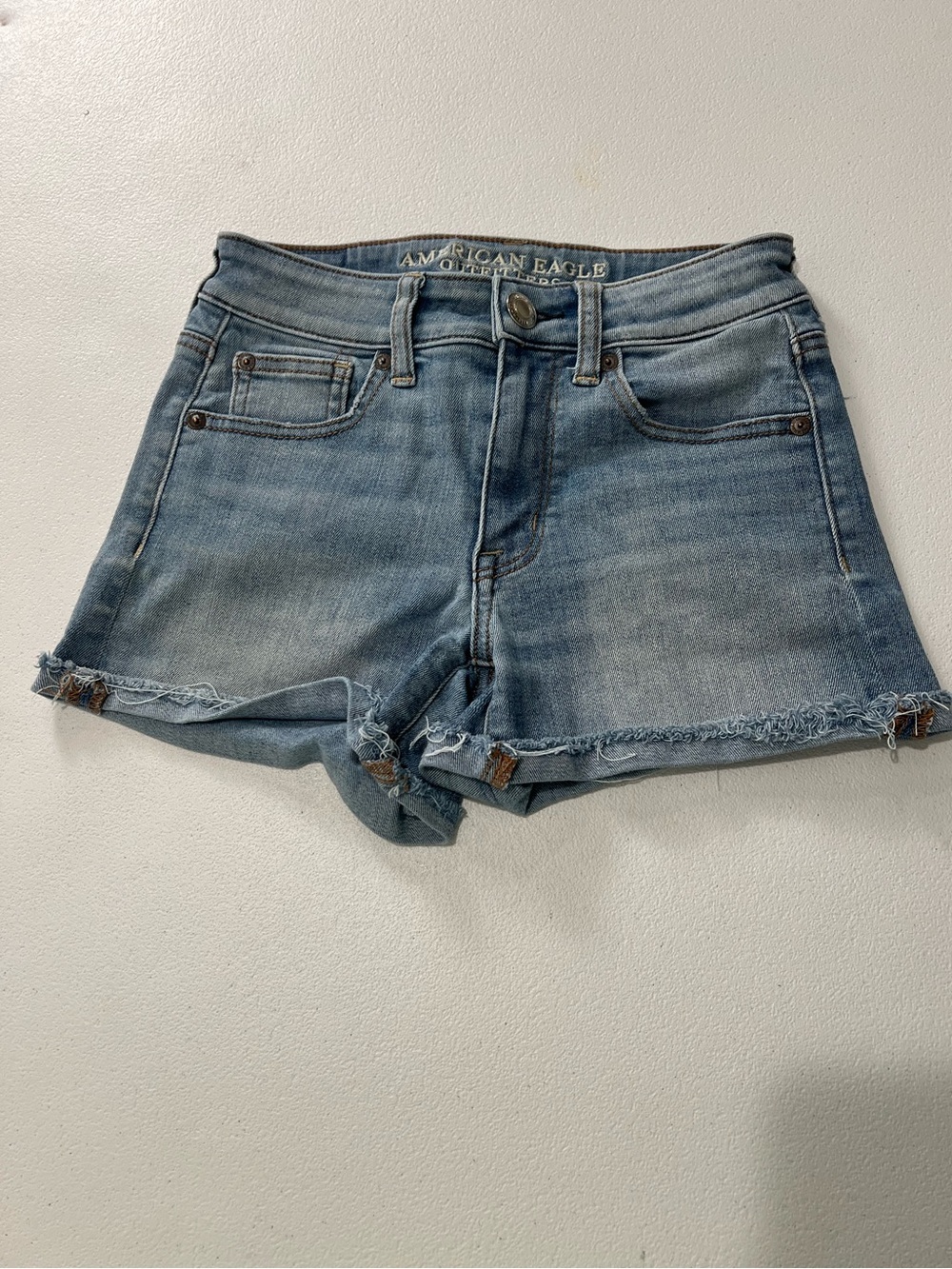 American Eagle Outfitters Light Blue Denim Frayed Hem Women's Shorts 0